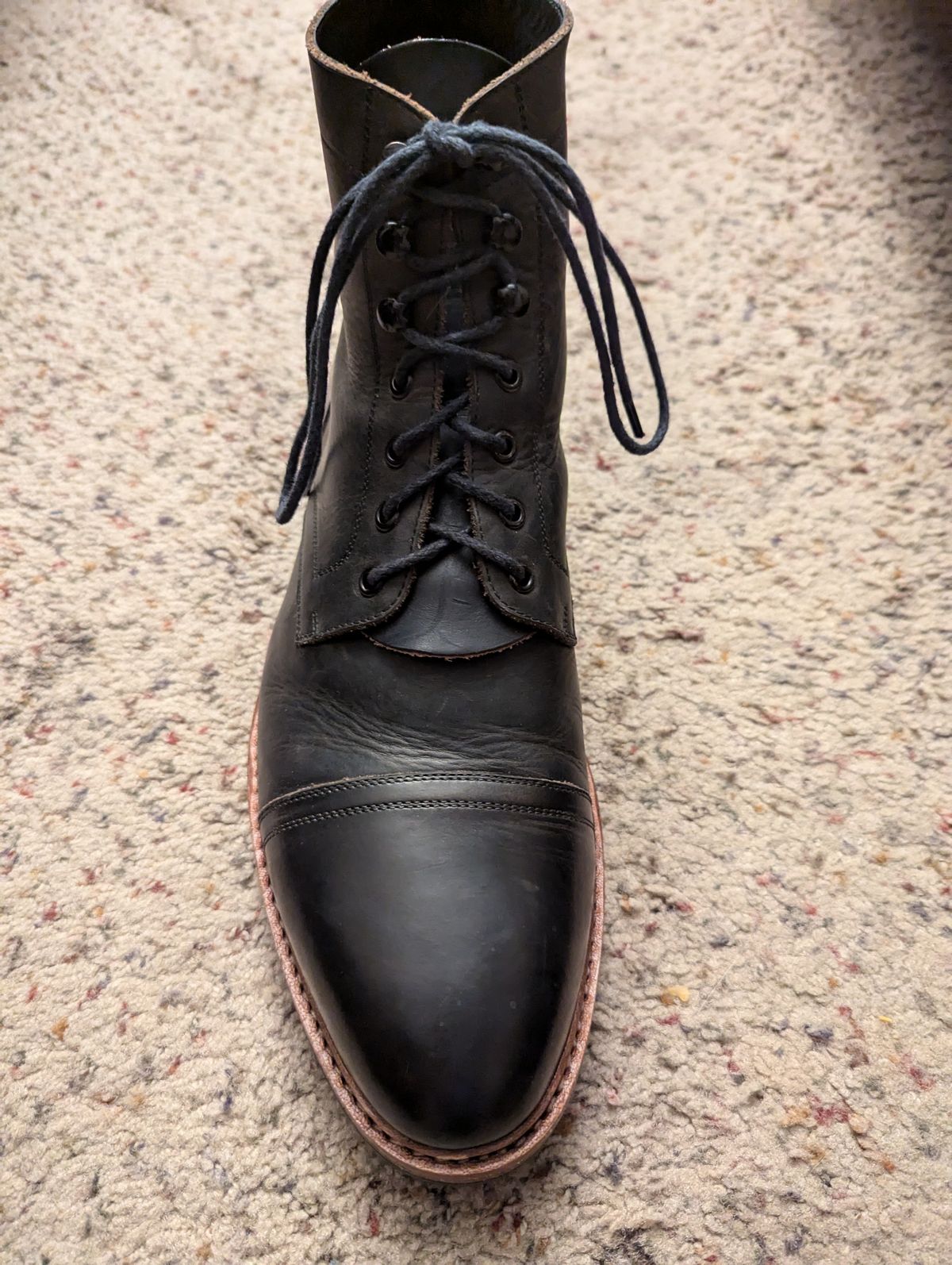Photo by cowcrapper on October 23, 2024 of the Blkbrd Shoemaker Dixon Cap Toe Derby Boot in Black Pullup.