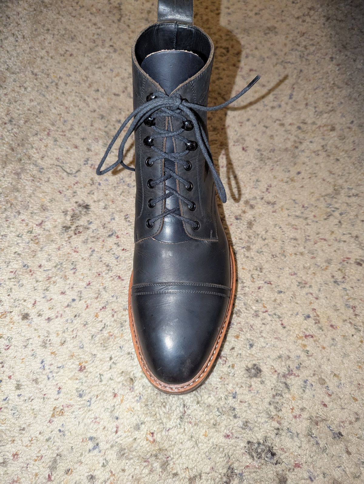 Photo by cowcrapper on October 30, 2024 of the Blkbrd Shoemaker Dixon Cap Toe Derby Boot in Black Pullup.