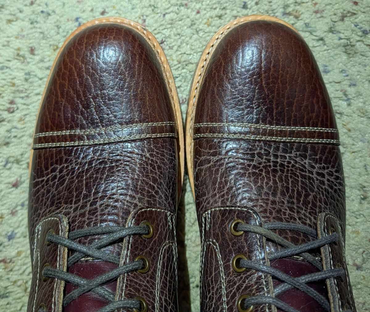 Photo by cowcrapper on March 17, 2026 of the Blkbrd Shoemaker Dixon-Z in Law Tanning Mahogany Big Horn Shrunken Bison.