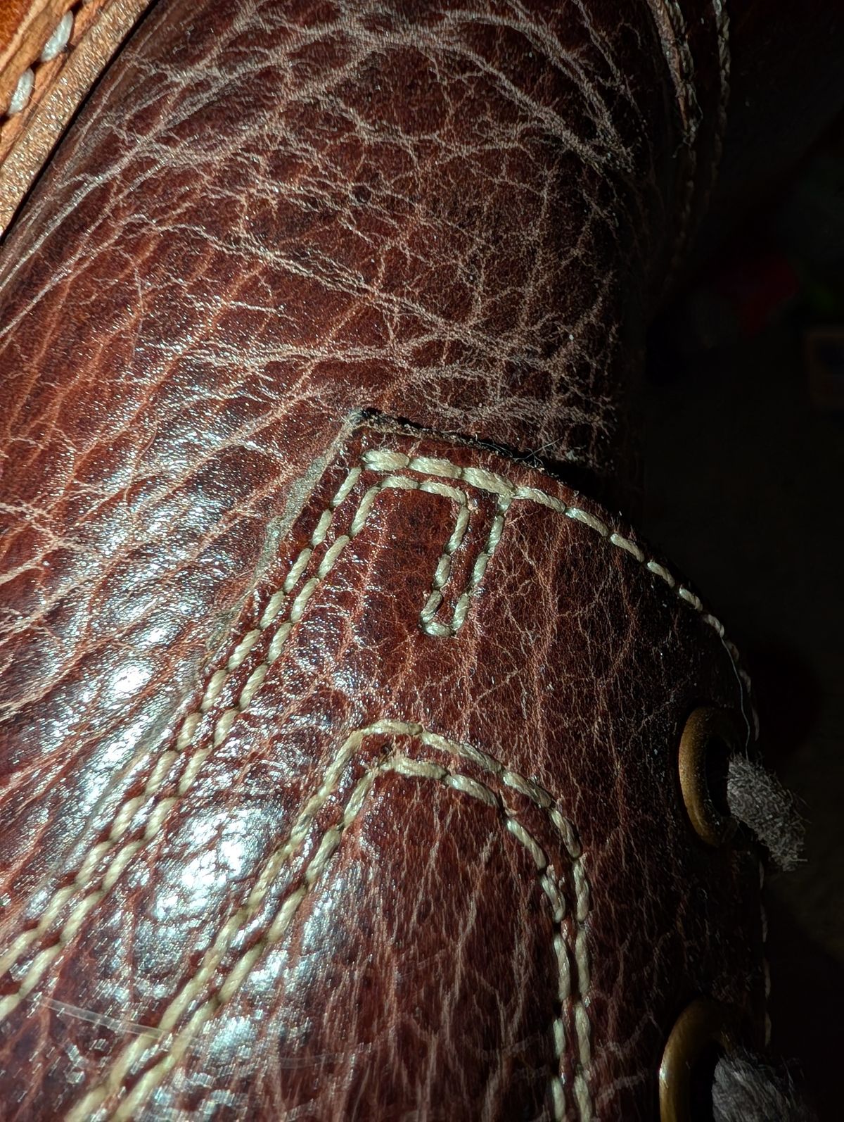 Photo by cowcrapper on March 17, 2026 of the Blkbrd Shoemaker Dixon-Z in Law Tanning Mahogany Big Horn Shrunken Bison.