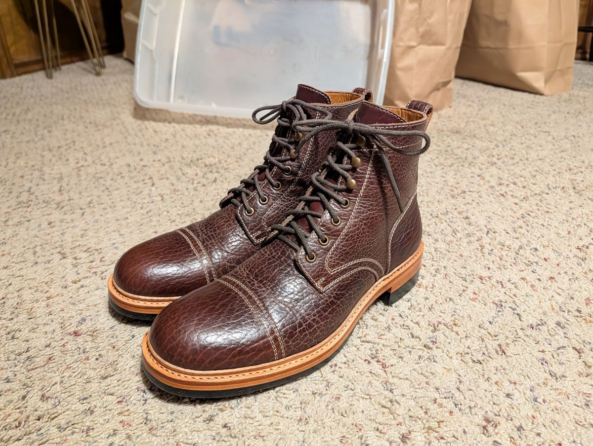 Photo by cowcrapper on March 18, 2026 of the Blkbrd Shoemaker Dixon-Z in Law Tanning Mahogany Big Horn Shrunken Bison.