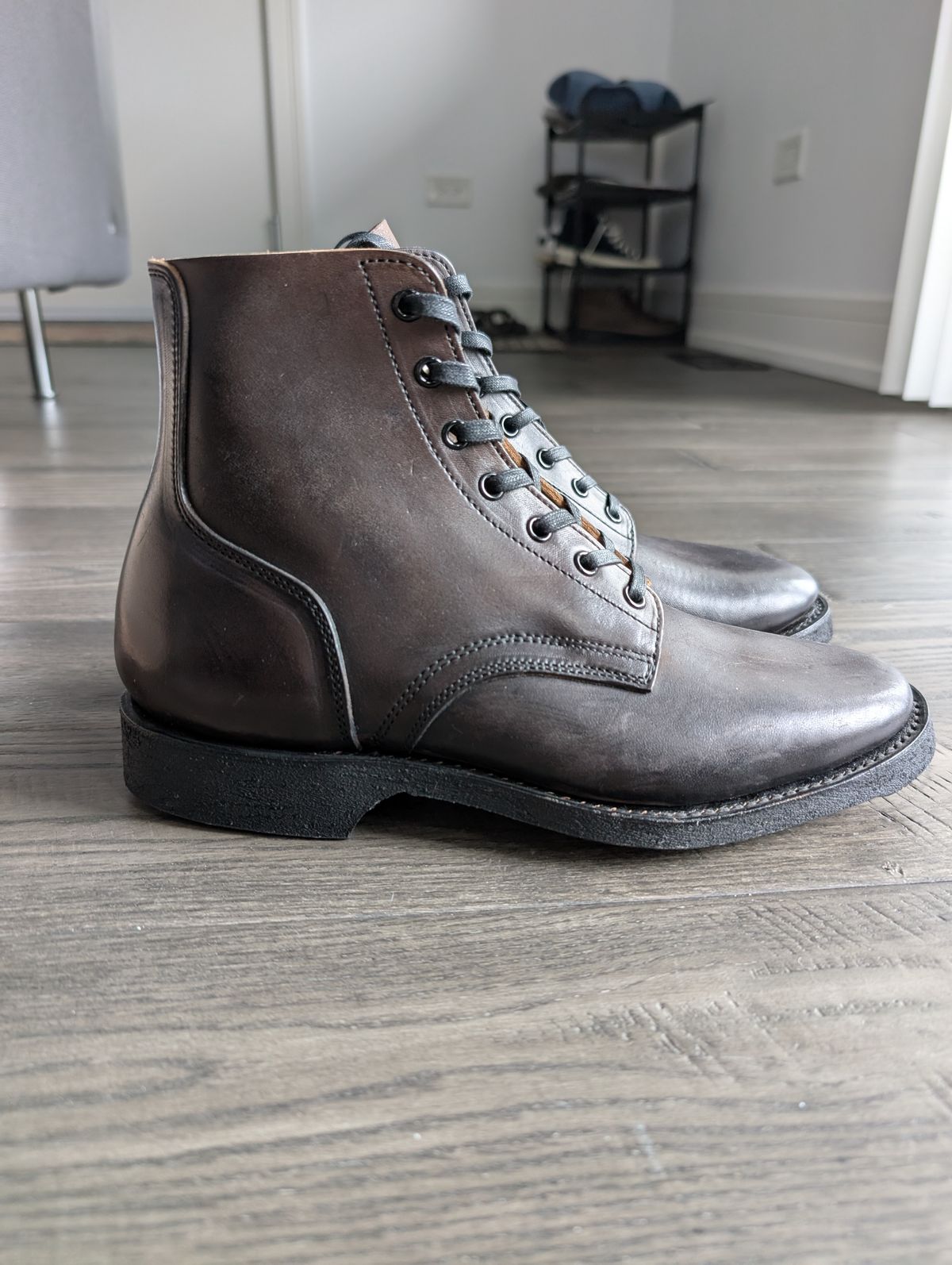 Photo by skchaung on June 4, 2025 of the Clinch Yeager Boots in Black-Overdyed Horsebutt.