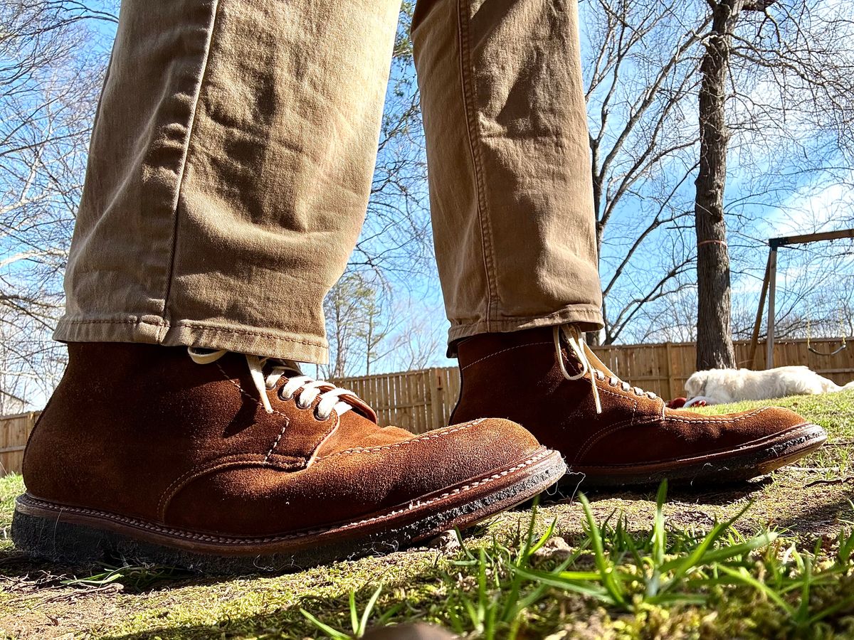 Photo by MaticEsq on January 6, 2026 of the J. Crew X Alden 40553H Indy Boots in C.F. Stead Snuff Repello Calf Suede.