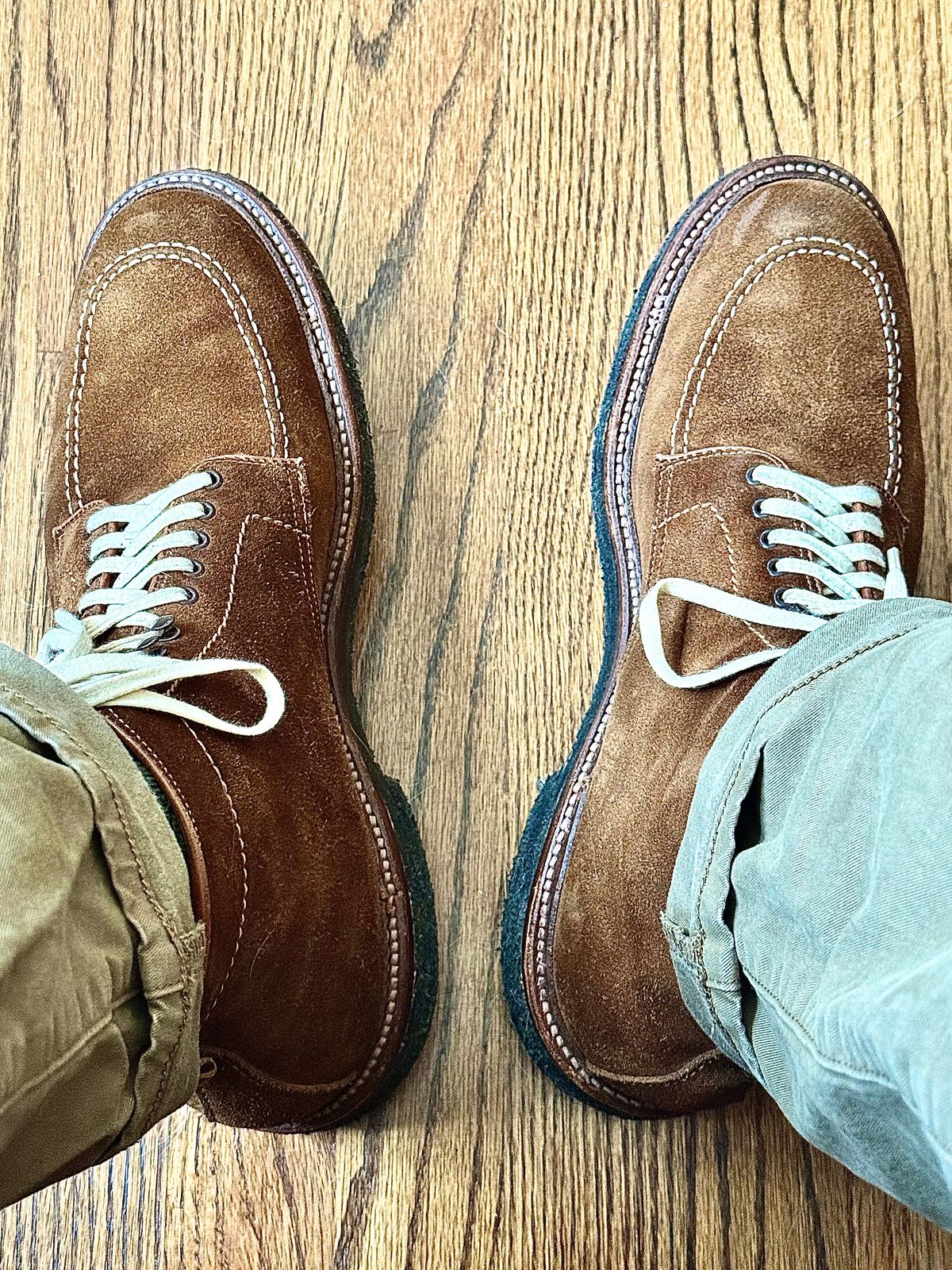 Photo by MaticEsq on January 24, 2026 of the J. Crew X Alden 40553H Indy Boots in C.F. Stead Snuff Repello Calf Suede.