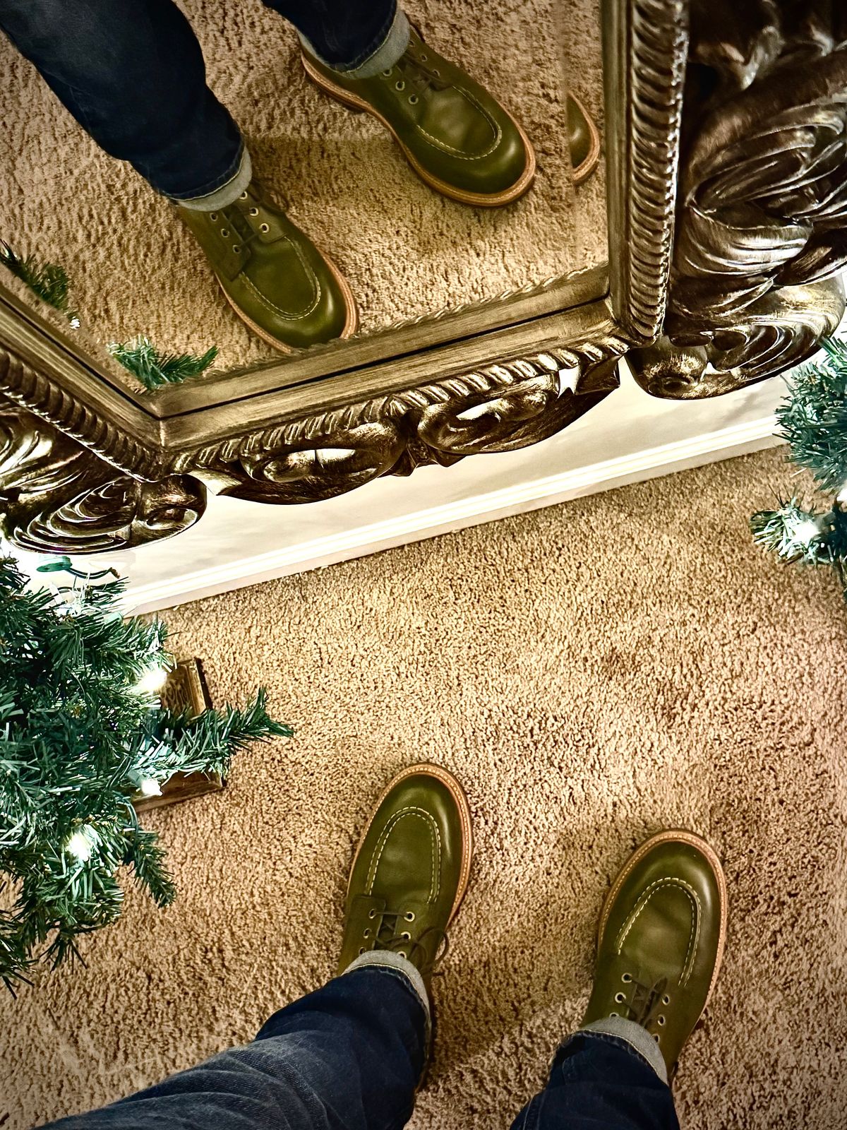 Photo by MaticEsq on November 29, 2025 of the Grant Stone Brass Boot in Badalassi Carlo Olive Green Minerva.