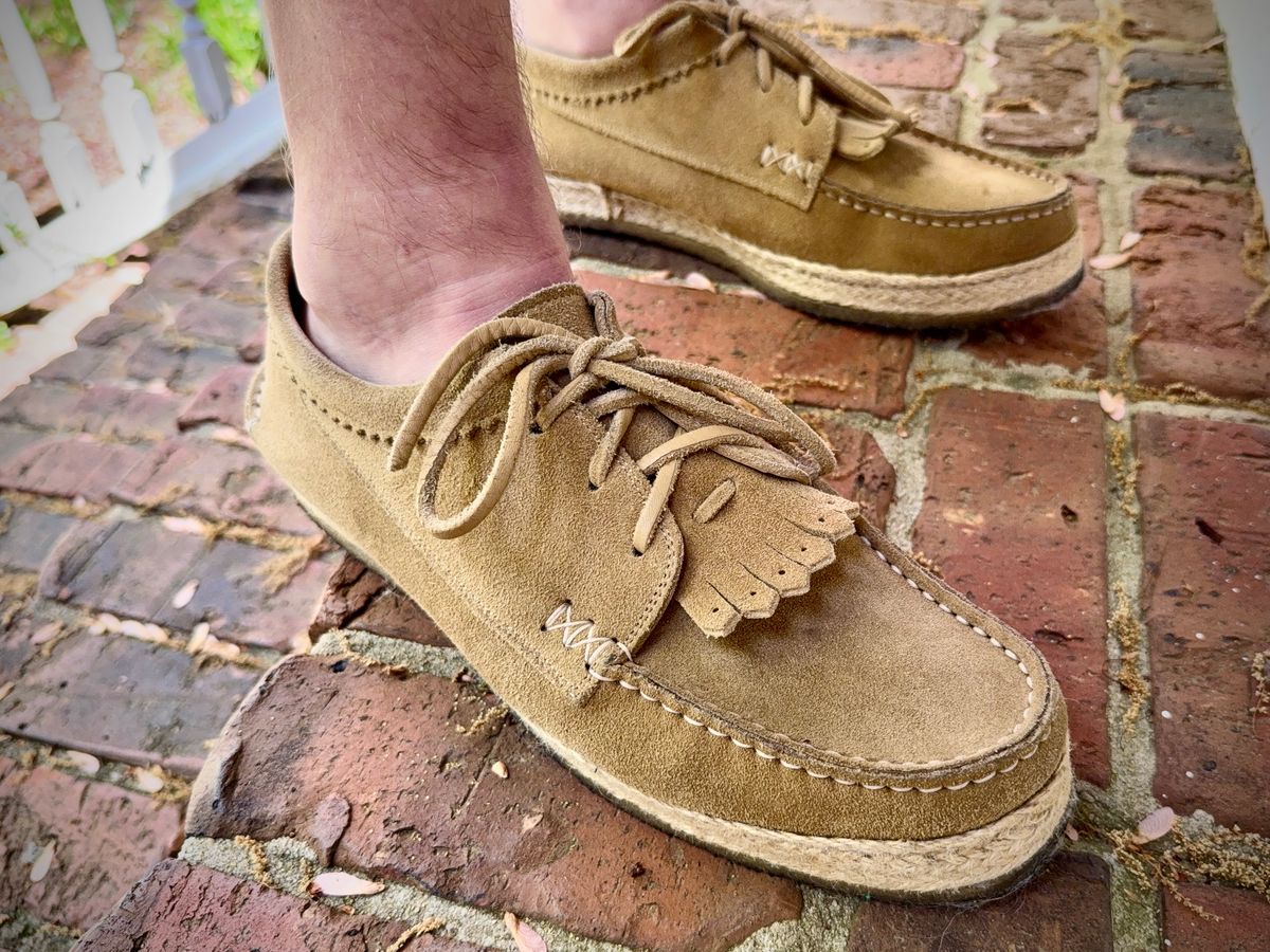 Photo by MaticEsq on April 3, 2026 of the Yuketen Italian Blucher with Kiltie in Tosca Khaki Suede.