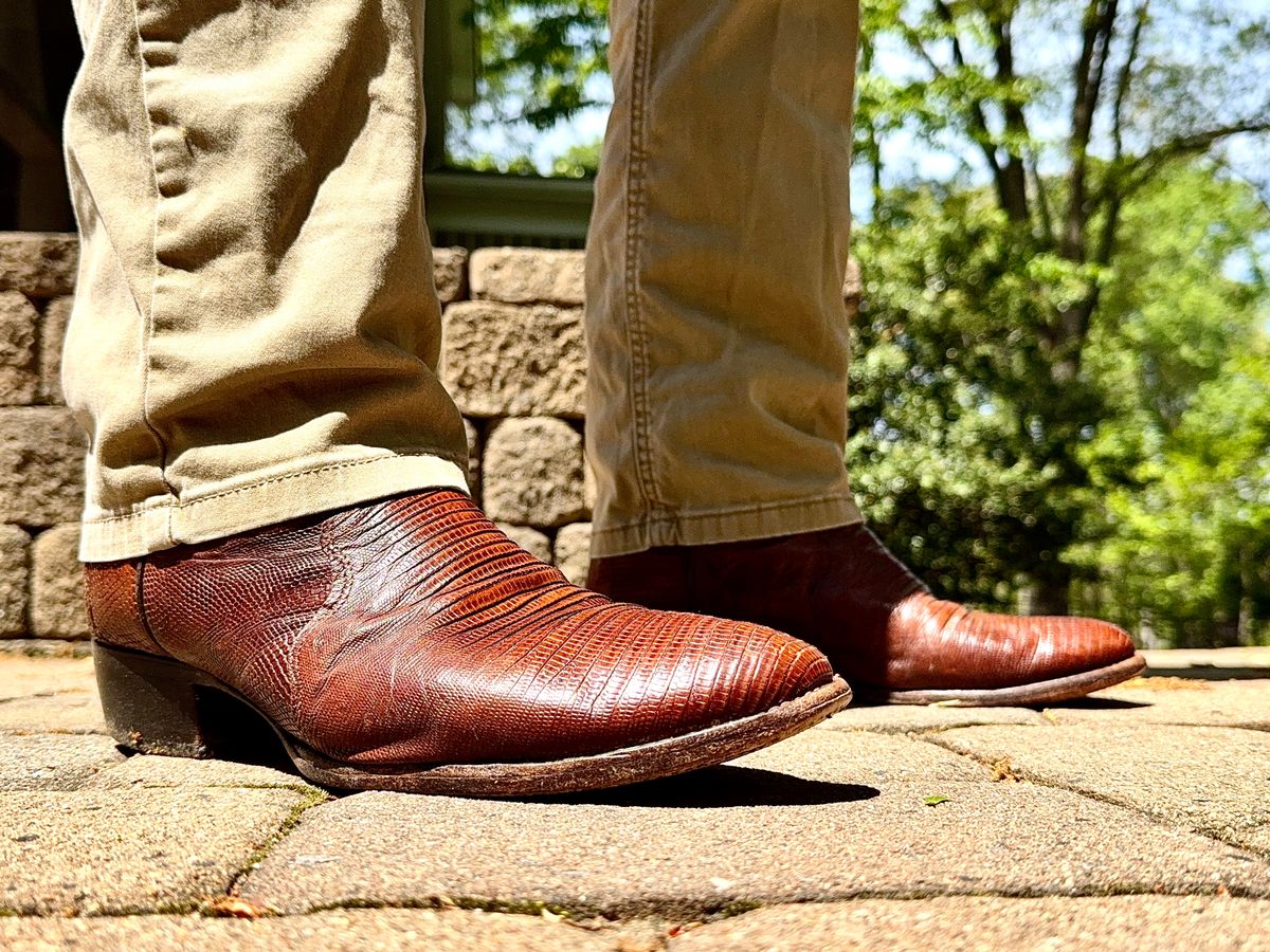 Photo by MaticEsq on April 8, 2026 of the Dan Post Winston in Tegu Lizard Tan.