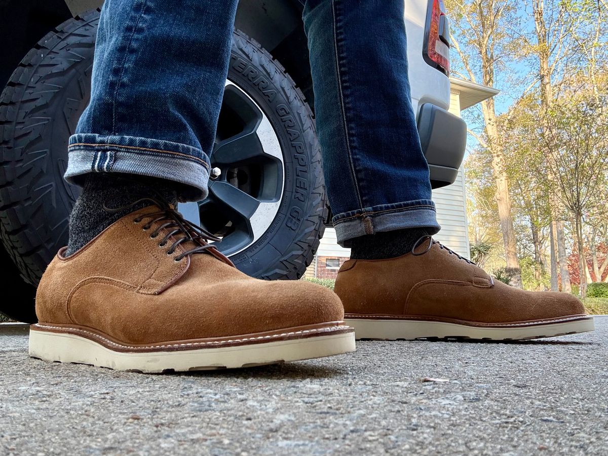 Photo by MaticEsq on March 27, 2026 of the Viberg Viberg X Division Road Derby Shoe in C.F. Stead Anise Kudu Reverse.