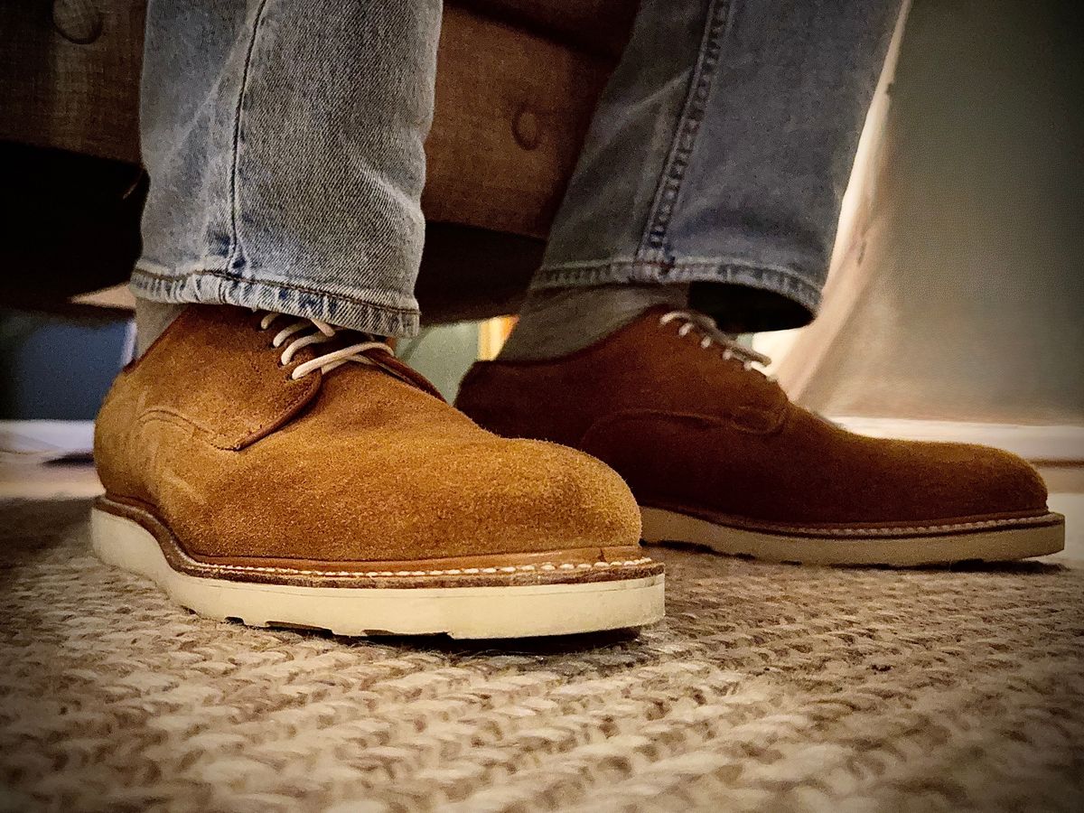 Photo by MaticEsq on April 3, 2026 of the Viberg Viberg X Division Road Derby Shoe in C.F. Stead Anise Kudu Reverse.