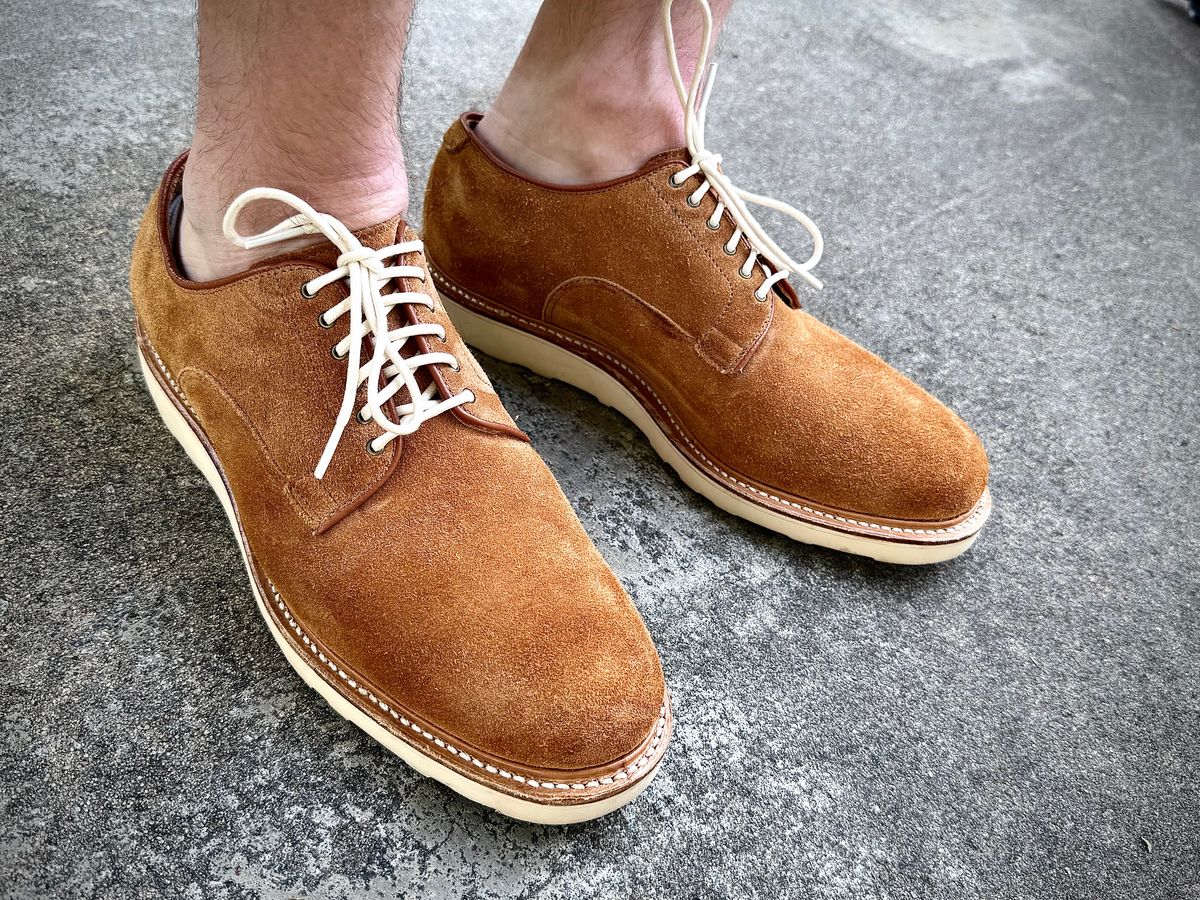 Photo by MaticEsq on April 11, 2026 of the Viberg Viberg X Division Road Derby Shoe in C.F. Stead Anise Kudu Reverse.
