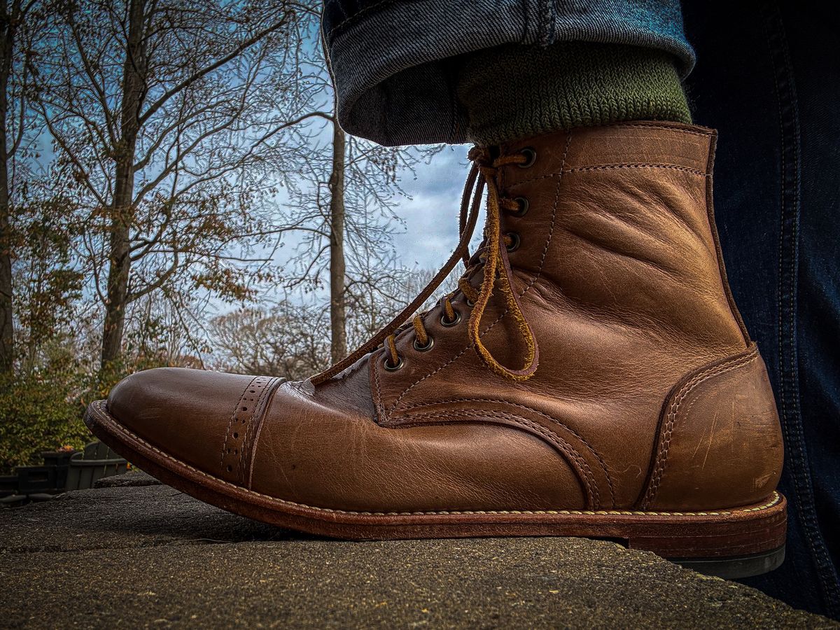 Photo by MaticEsq on December 3, 2025 of the Oak Street Bootmakers Trench Boot in Horween Natural Chromexcel.