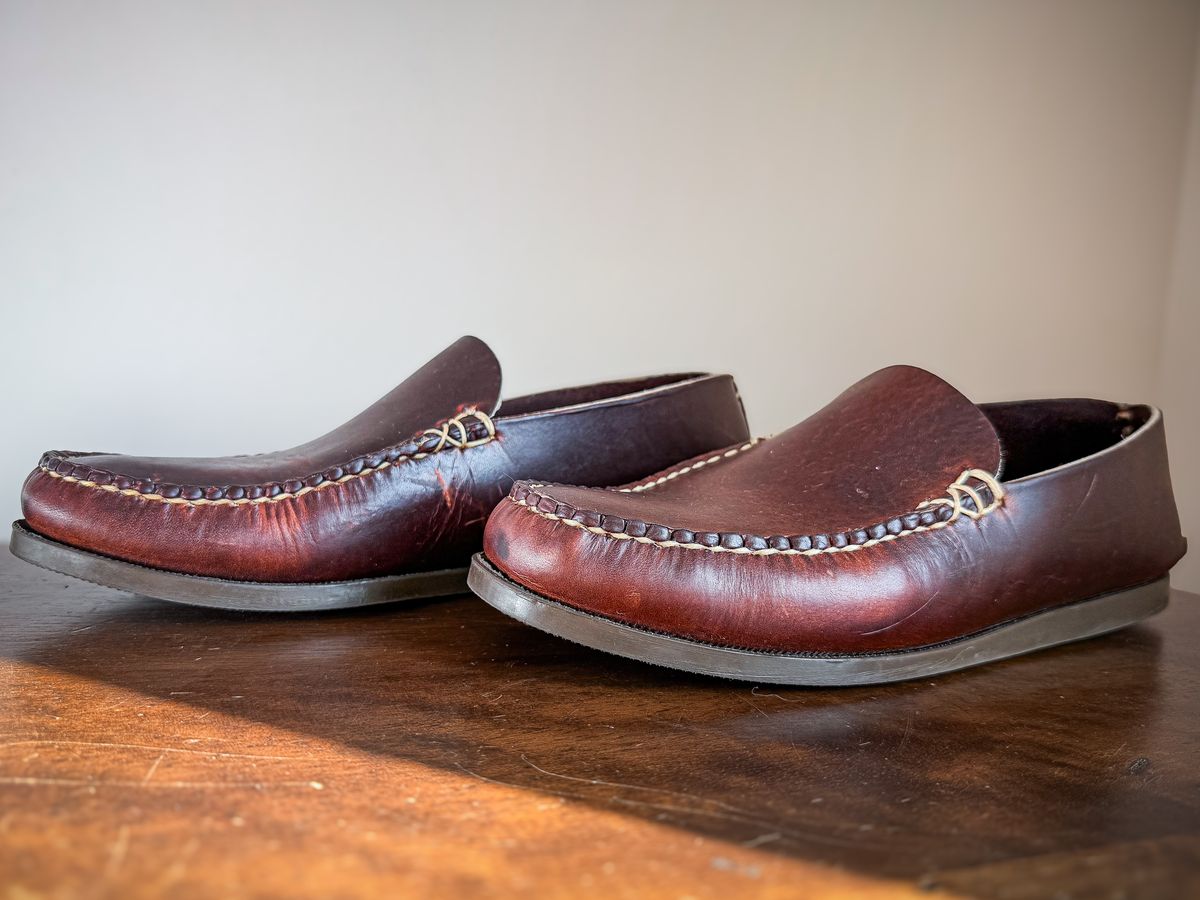 Photo by MaticEsq on January 6, 2026 of the Oak Street Bootmakers Slip Moc in Horween Brown Chromexcel.