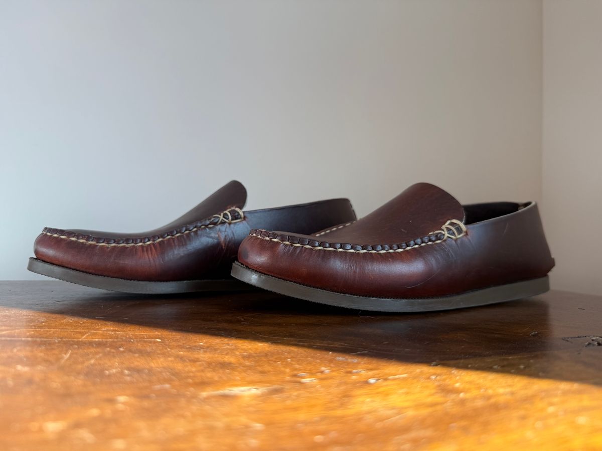 Photo by MaticEsq on January 6, 2026 of the Oak Street Bootmakers Slip Moc in Horween Brown Chromexcel.