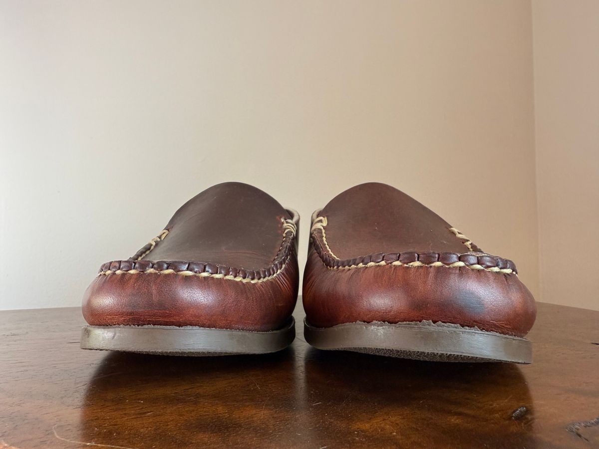 Photo by MaticEsq on January 6, 2026 of the Oak Street Bootmakers Slip Moc in Horween Brown Chromexcel.