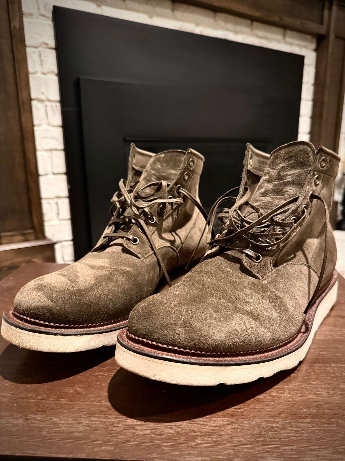 Photo by MaticEsq on April 14, 2026 of the Viberg Scout Boot in C.F. Stead Olive Janus Calf Suede.