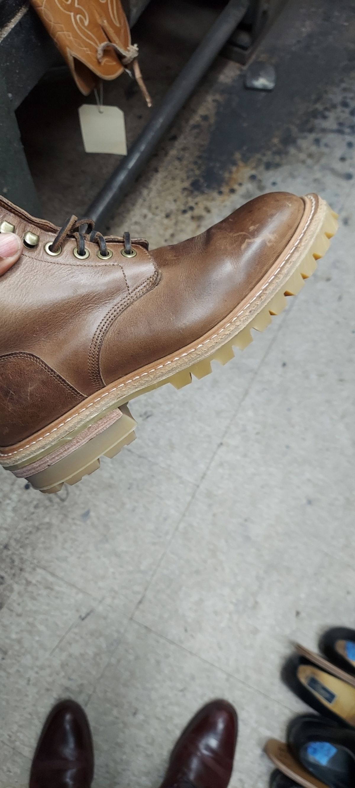 Photo by ResearchHog123 on July 3, 2024 of the Grant Stone Diesel Boot in Horween Natural Essex.