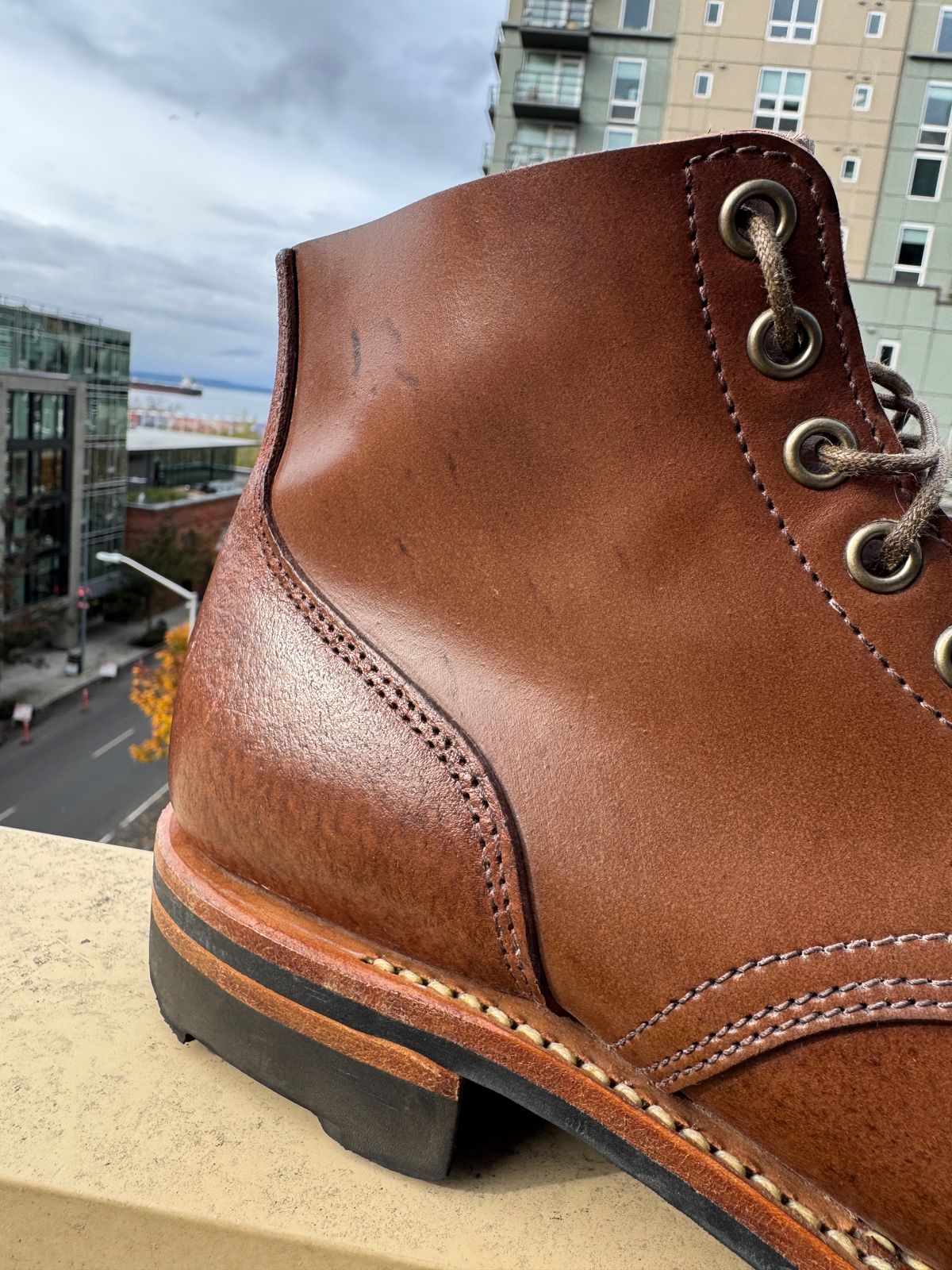 Photo by JGHutch on October 31, 2024 of the Viberg Service Boot in Horween Brown Waxed Flesh.
