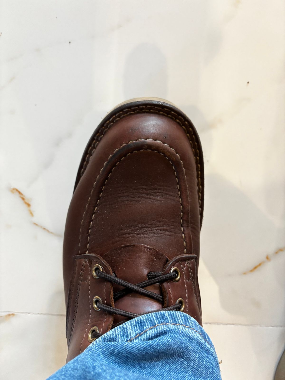 Photo by StitchedNeat on April 2, 2025 of the Nicks Moc Toe in Seidel 1964 Brown.