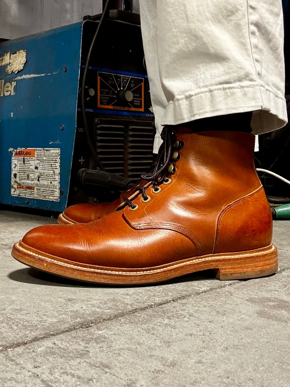 Photo by StitchedNeat on July 23, 2025 of the Grant Stone Diesel Boot in Badalassi Carlo Saddle Tan Minerva.