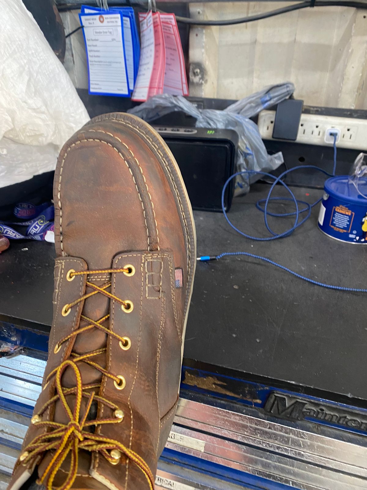 Photo by Stellarlife2429_ on May 20, 2026 of the US BOOT Bravo Workboot in Bronze Brown Crazy Horse Leather.