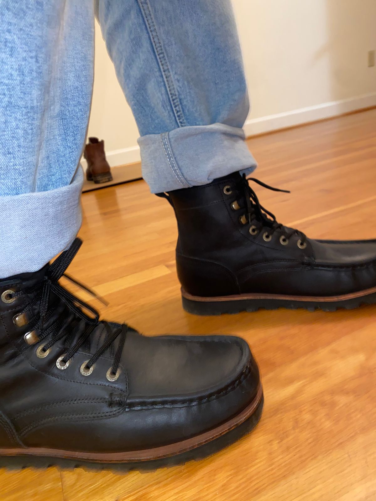 Photo by Stellarlife2429_ on May 30, 2026 of the Jim Green Workhorse Moc Toe in Nubuck leather.
