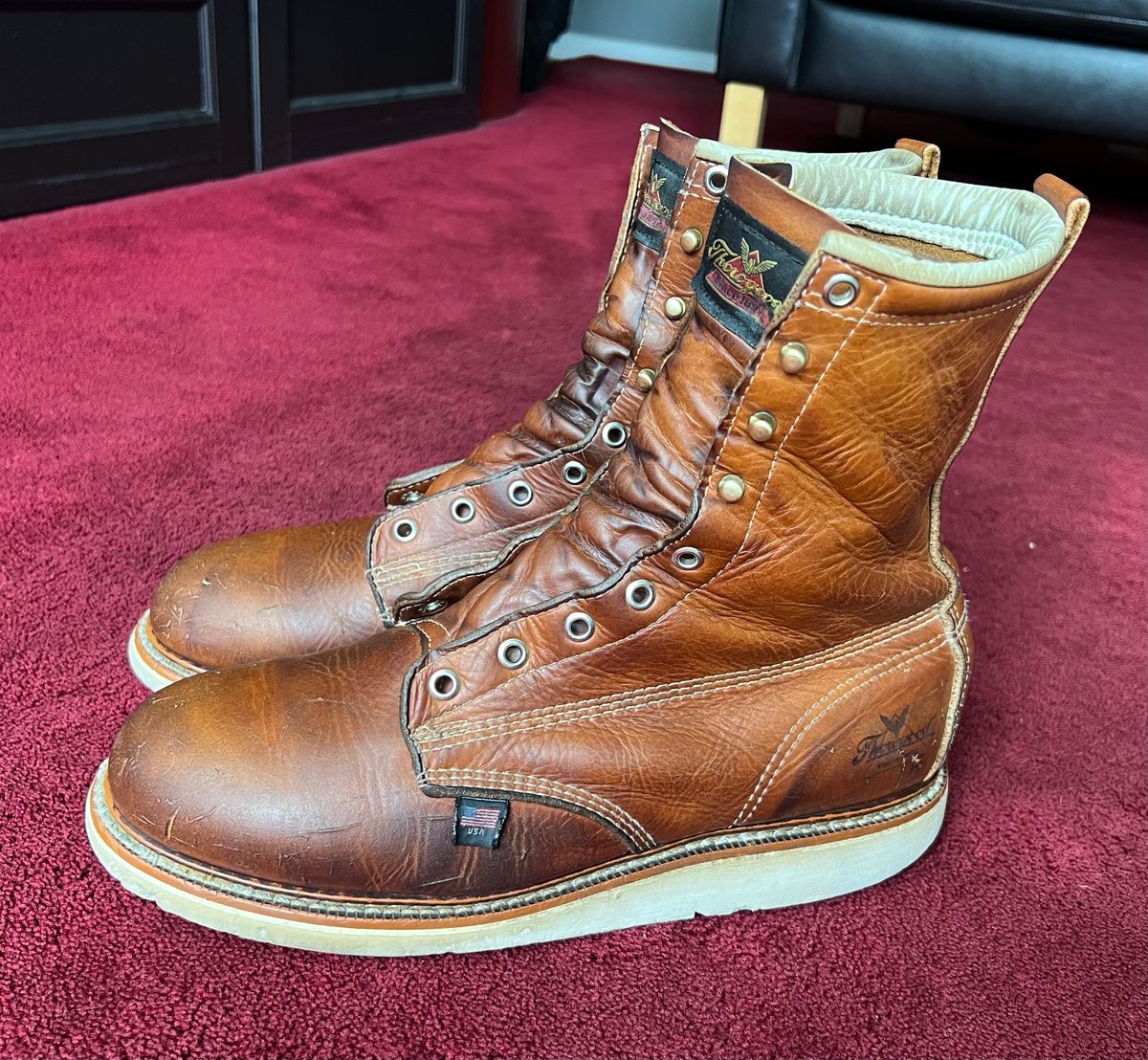 Photo by JLL343 on July 16, 2023 of the Thorogood 8" Plain Toe in Tobacco Gladiator Oil-Tanned.