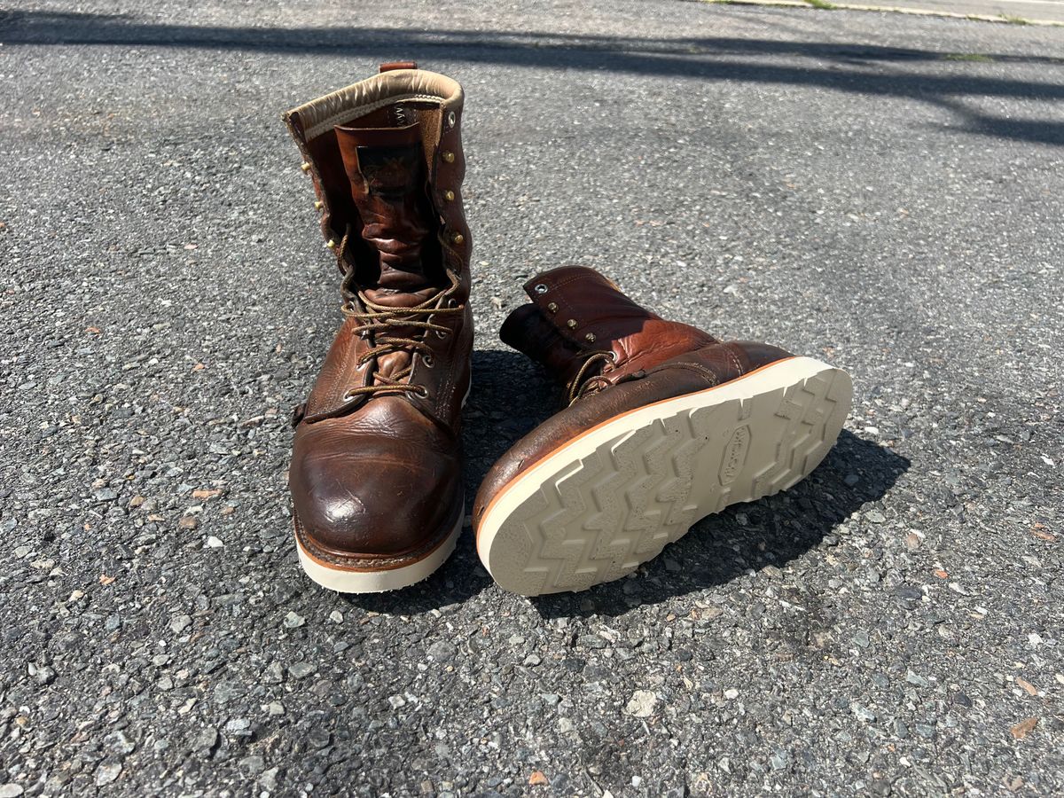 Photo by JLL343 on July 3, 2024 of the Thorogood 8" Plain Toe in Tobacco Gladiator Oil-Tanned.