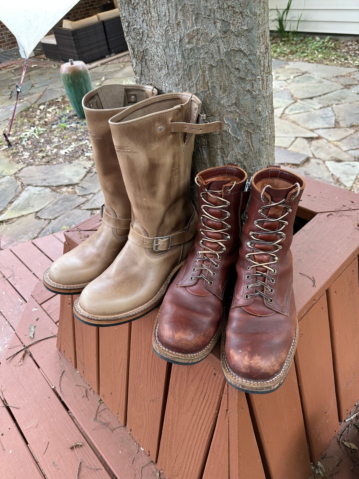Photo by biggy545 on April 21, 2026 of the White's Nomad Engineer Boots in Horween Natural Chromexcel.