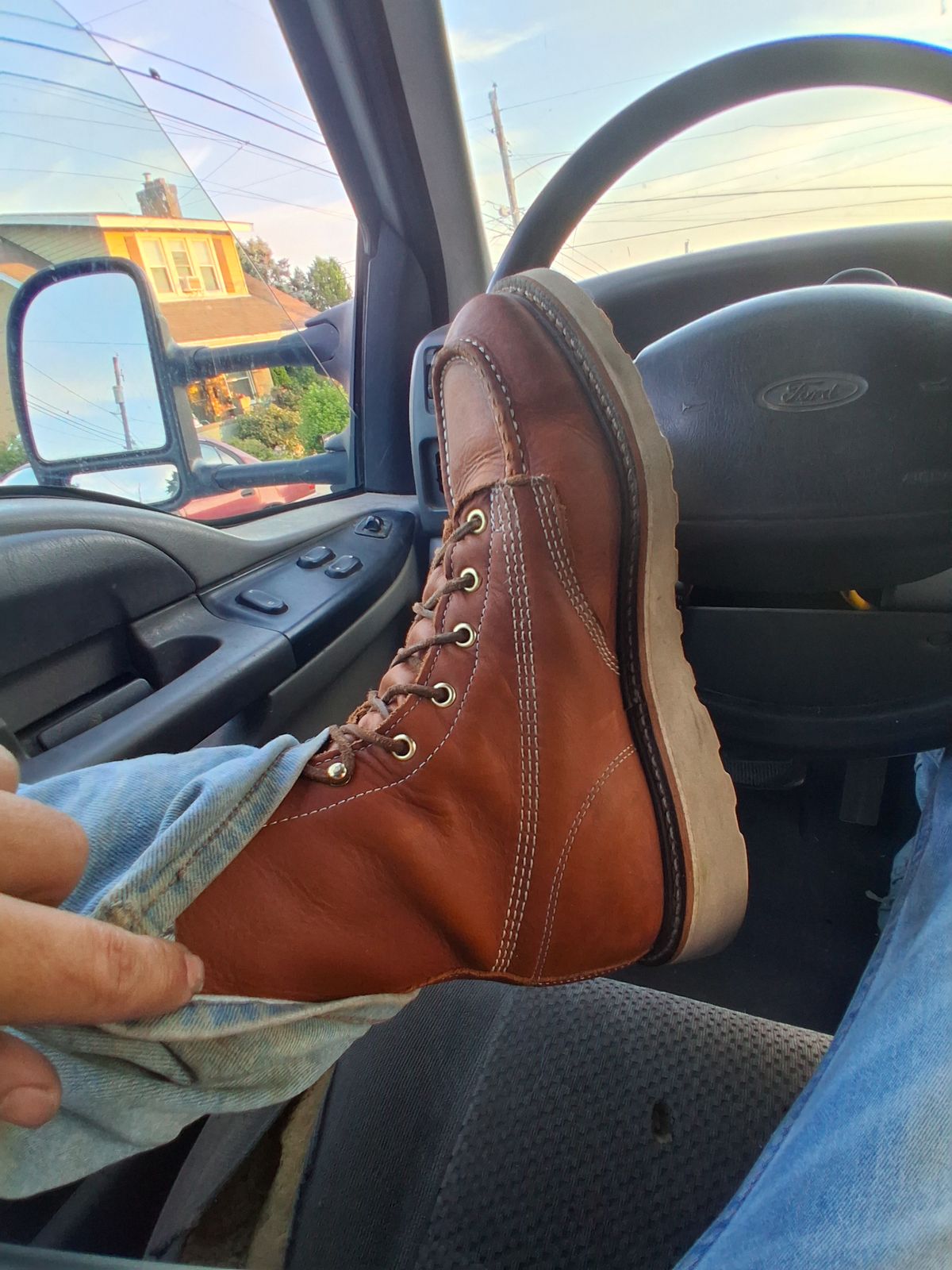 Photo by concrete528 on June 30, 2025 of the Thorogood 8" Moc Toe in Tobacco Gladiator Oil-Tanned.