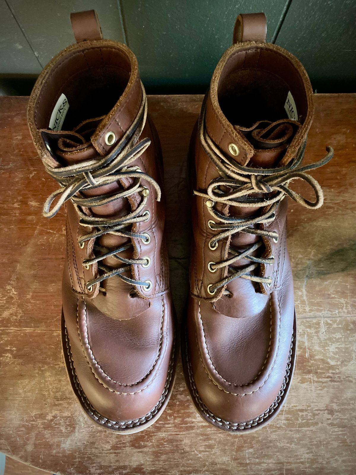 Photo by taylorlong1 on November 3, 2025 of the Nicks Moc Toe in Seidel 1964 Brown.