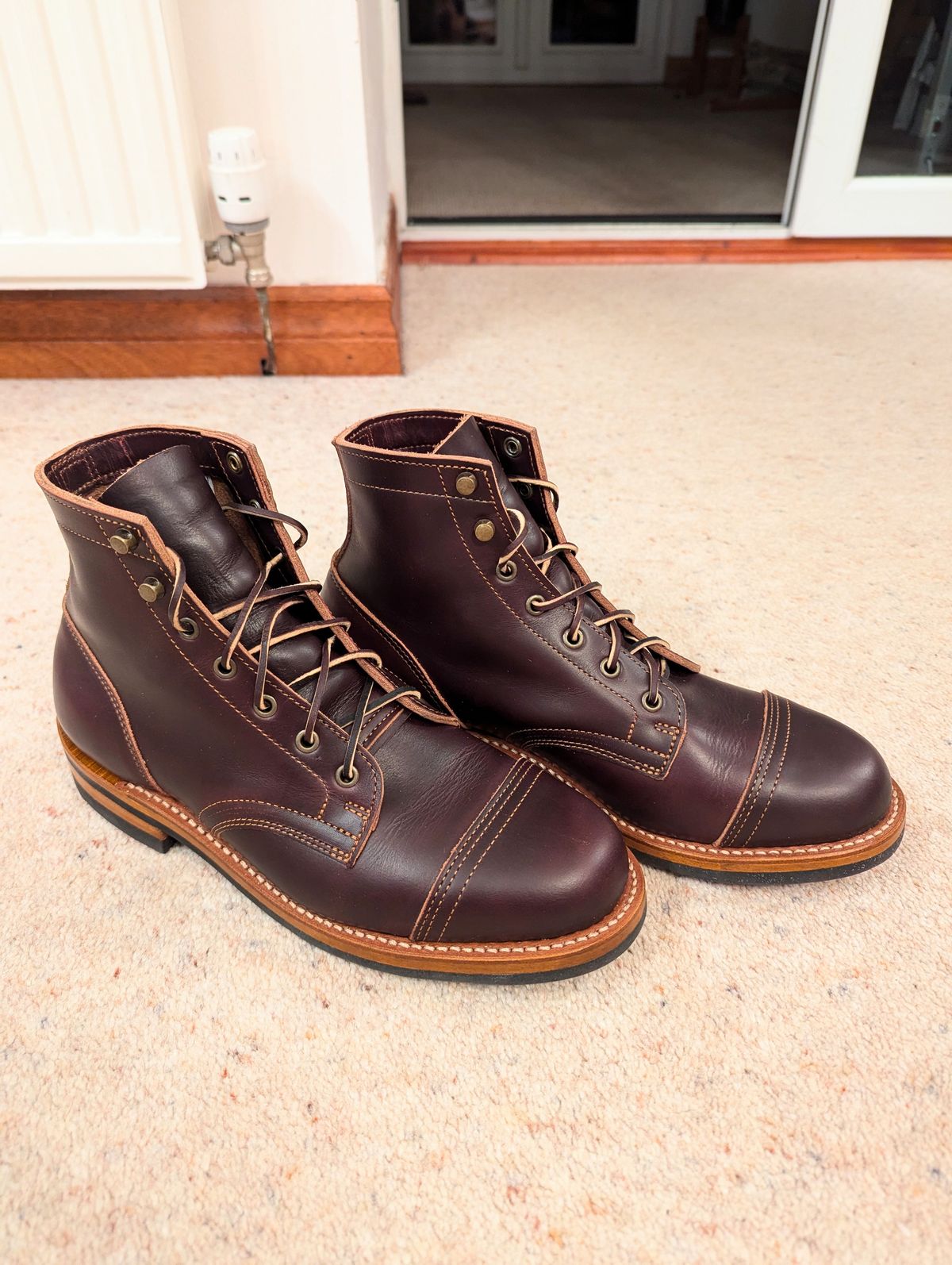 Photo by morenn on November 27, 2024 of the Truman Cap Toe Boot in Seidel Oxblood Double Shot.