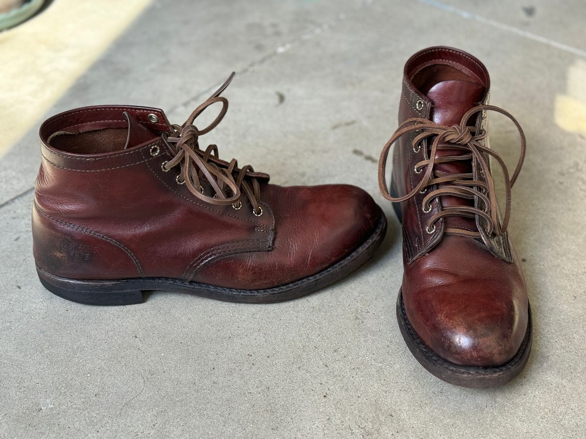 Photo by kleinknecht on August 23, 2024 of the Frye Prison Boot in Unknown Leather.