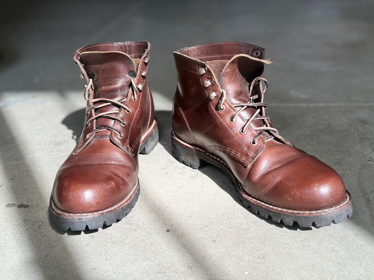 Photo by kleinknecht on September 16, 2024 of the Wolverine 1000 Mile Plain-Toe Rugged Boot in Horween Havana Brown Chromexcel.