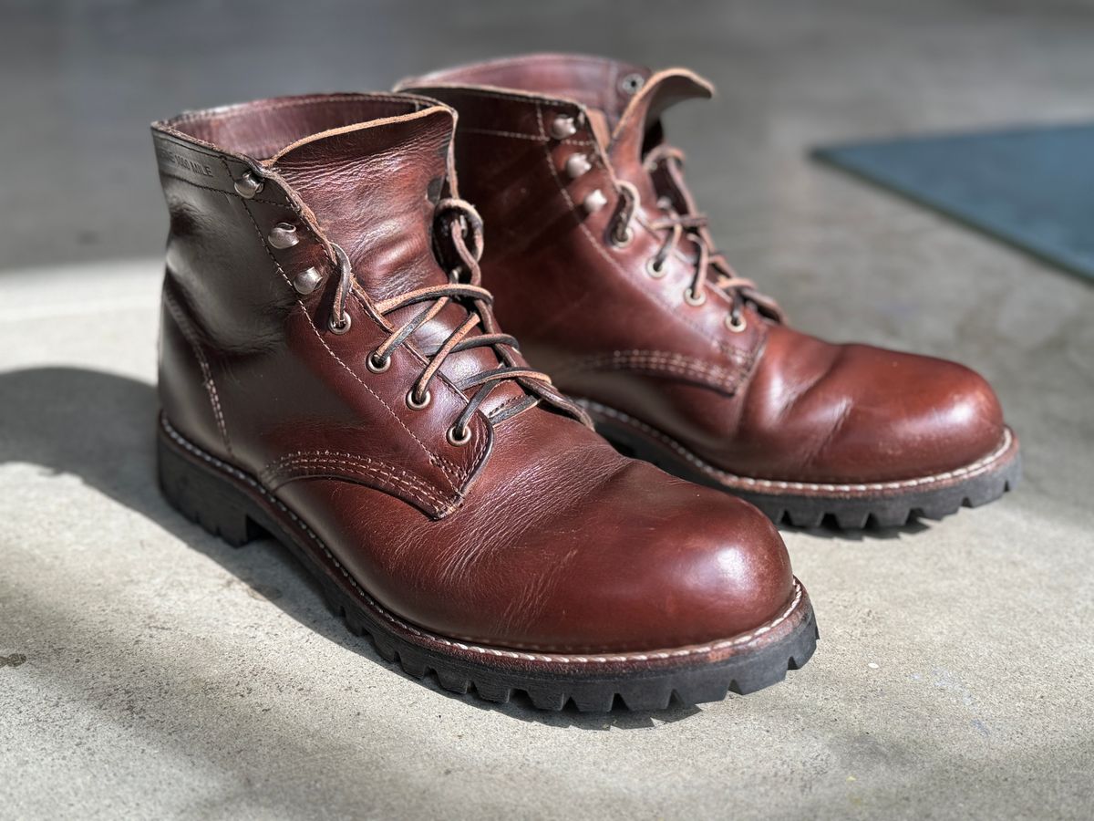 Photo by kleinknecht on September 16, 2024 of the Wolverine 1000 Mile Plain-Toe Rugged Boot in Horween Havana Brown Chromexcel.