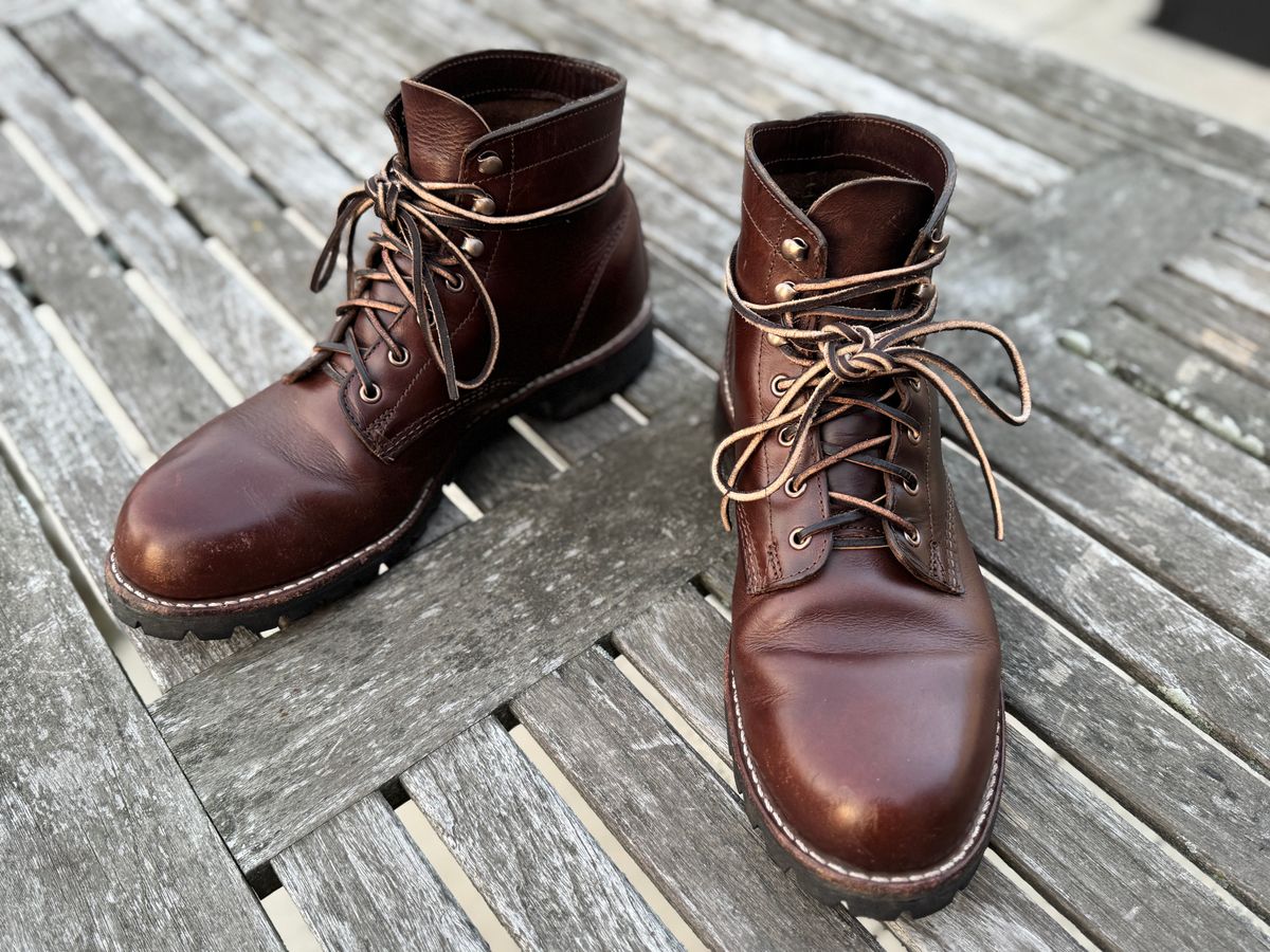 Photo by kleinknecht on September 17, 2024 of the Wolverine 1000 Mile Plain-Toe Rugged Boot in Horween Havana Brown Chromexcel.