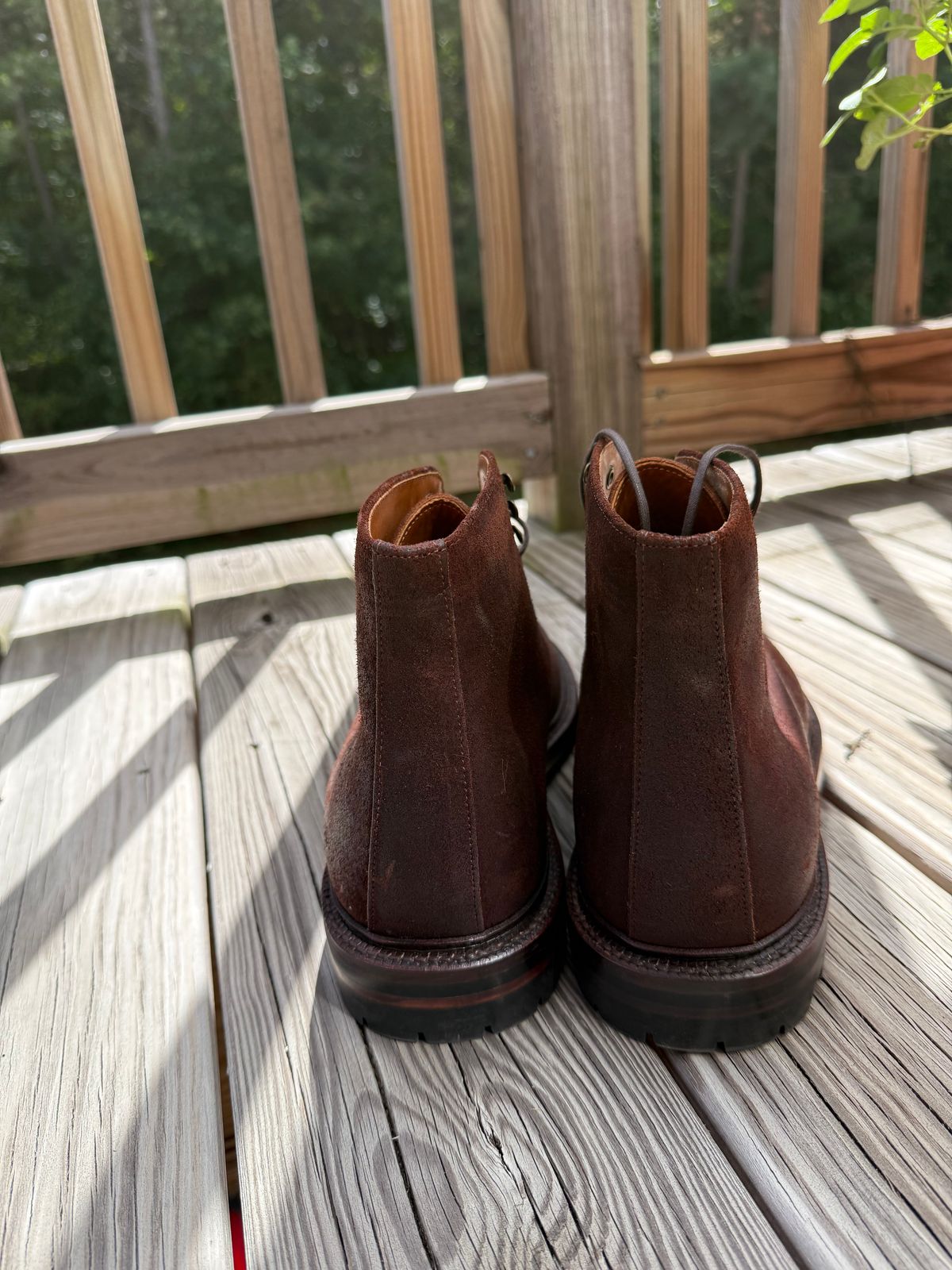 Photo by jingersoll on October 2, 2025 of the Grant Stone Edward Boot in C.F. Stead Dark Oak Roughout.