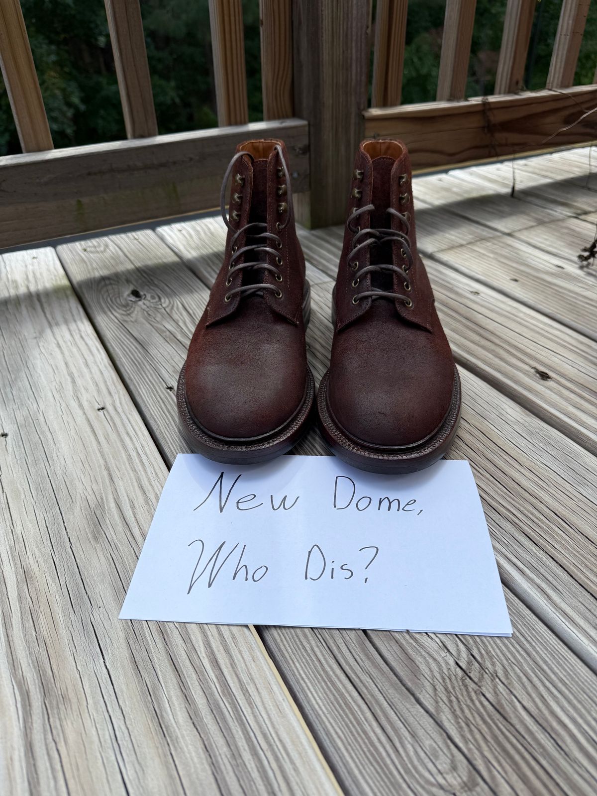 Photo by jingersoll on October 2, 2025 of the Grant Stone Edward Boot in C.F. Stead Dark Oak Roughout.