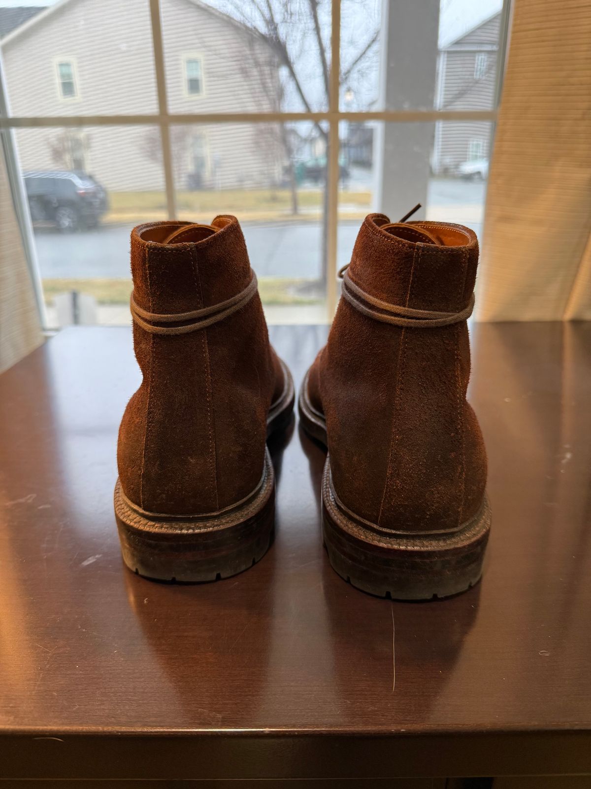 Photo by jingersoll on December 5, 2025 of the Grant Stone Edward Boot in C.F. Stead Dark Oak Roughout.