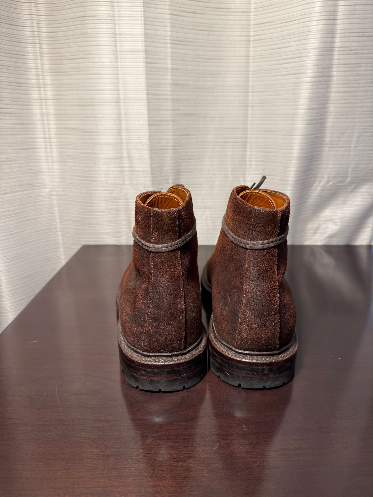 Photo by jingersoll on January 5, 2026 of the Grant Stone Edward Boot in C.F. Stead Dark Oak Roughout.