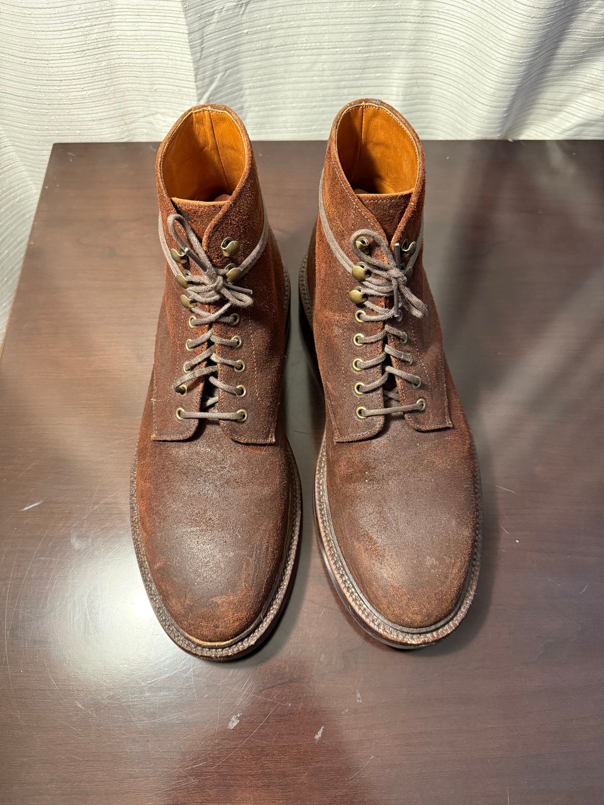 Photo by jingersoll on January 5, 2026 of the Grant Stone Edward Boot in C.F. Stead Dark Oak Roughout.