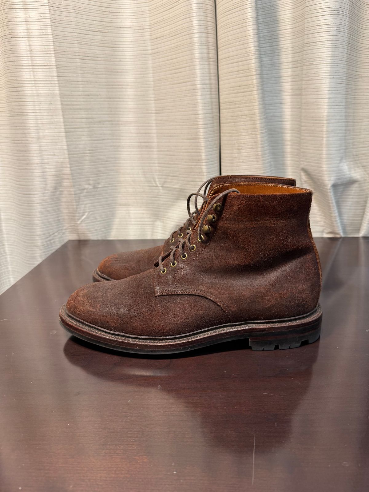 Photo by jingersoll on March 5, 2026 of the Grant Stone Edward Boot in C.F. Stead Dark Oak Roughout.