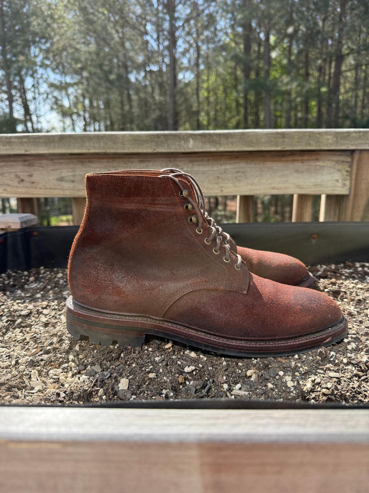 Photo by jingersoll on April 4, 2026 of the Grant Stone Edward Boot in C.F. Stead Dark Oak Roughout.