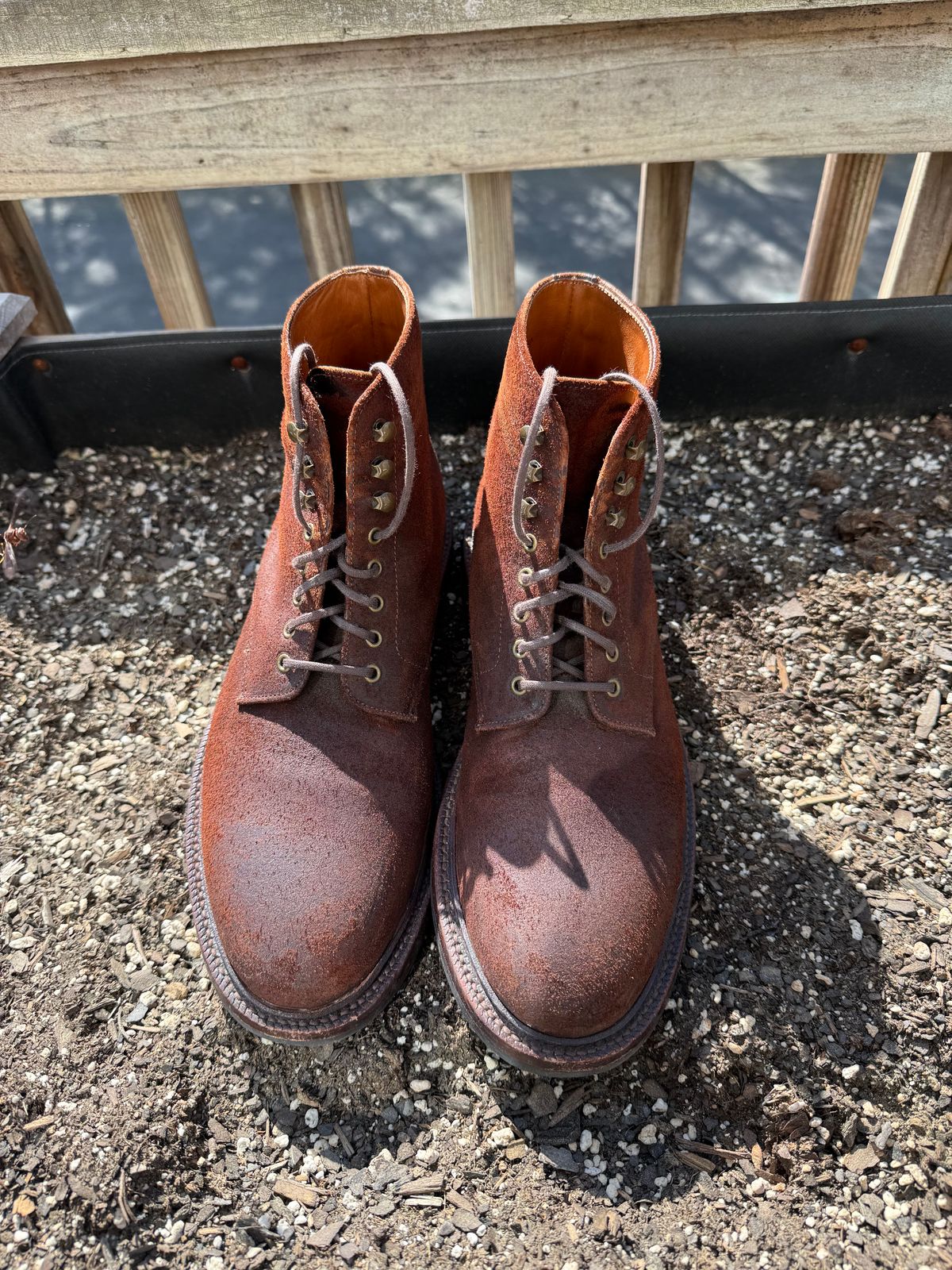 Photo by jingersoll on April 4, 2026 of the Grant Stone Edward Boot in C.F. Stead Dark Oak Roughout.