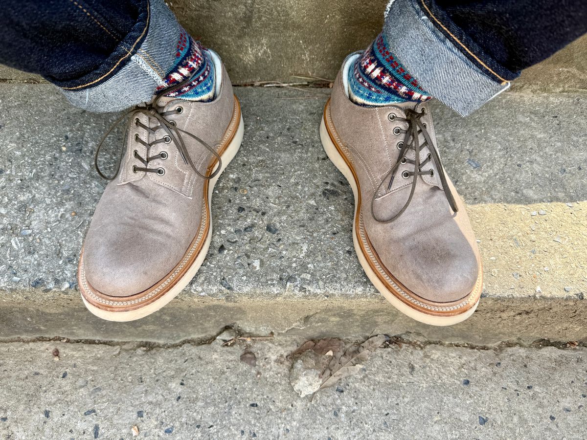 Photo by blinkofani on March 23, 2025 of the Viberg Rockland Blucher in Maryam Washed Mountain Ram.