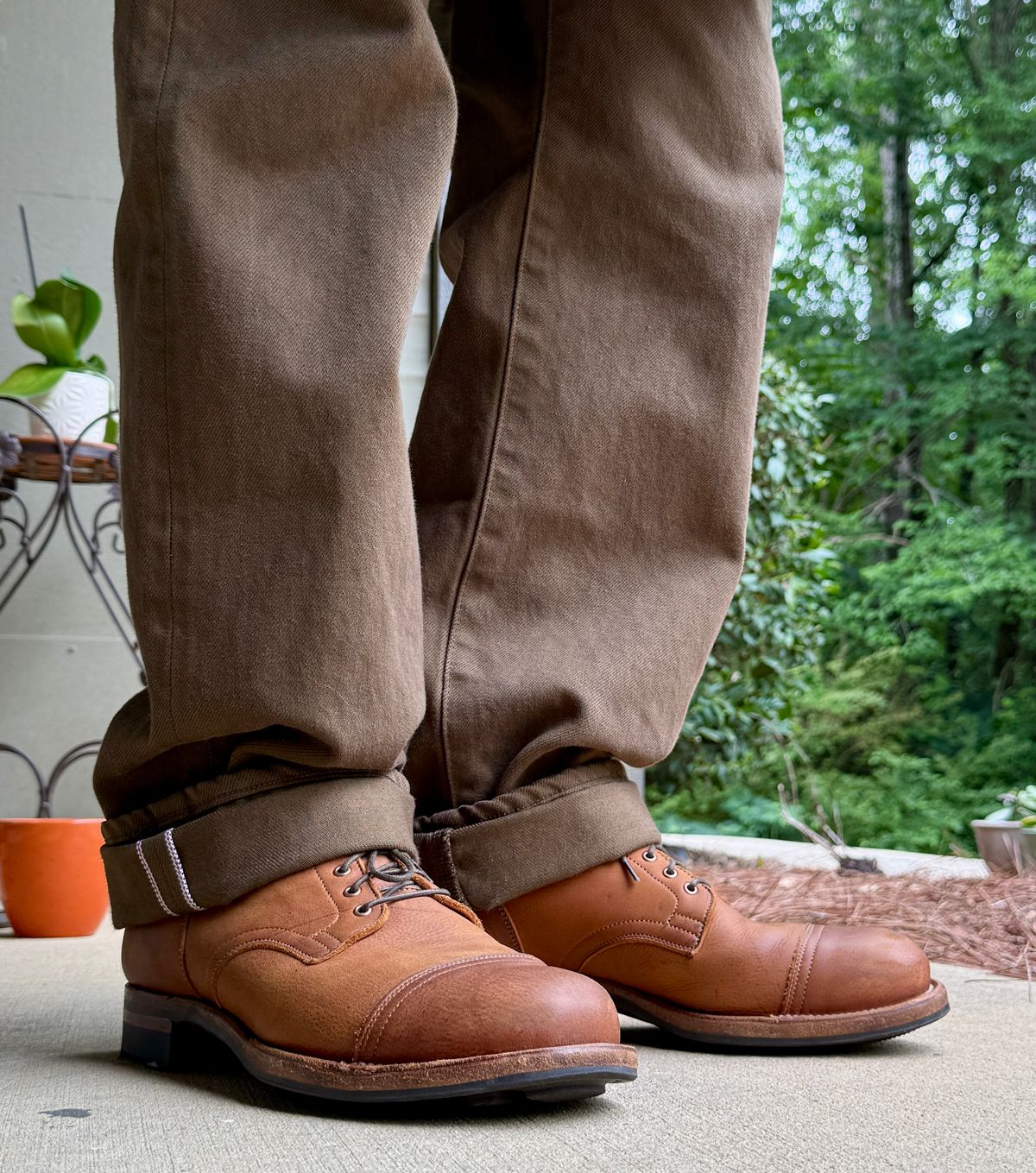 Photo by blinkofani on May 25, 2026 of the Viberg Service Boot BCT in C.F. Stead Nutmeg Waxed Kudu.