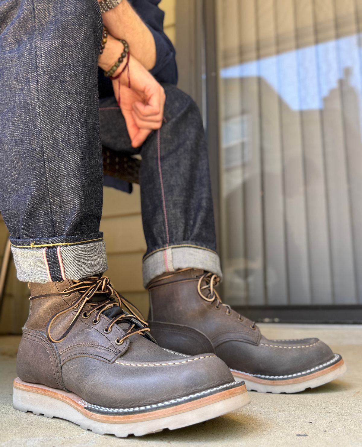 Photo by blinkofani on May 3, 2026 of the Nicks Workman Moc in Horween Light Grey Cypress.