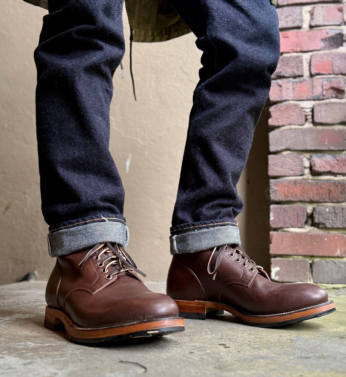Photo by blinkofani on May 11, 2025 of the Viberg Service Boot in Badalassi Coffee Vachetta Minerva.