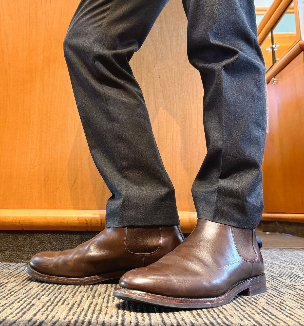 Photo by blinkofani on May 26, 2026 of the Crockett & Jones Chelsea 5 in Dark Brown Waxed Calf.