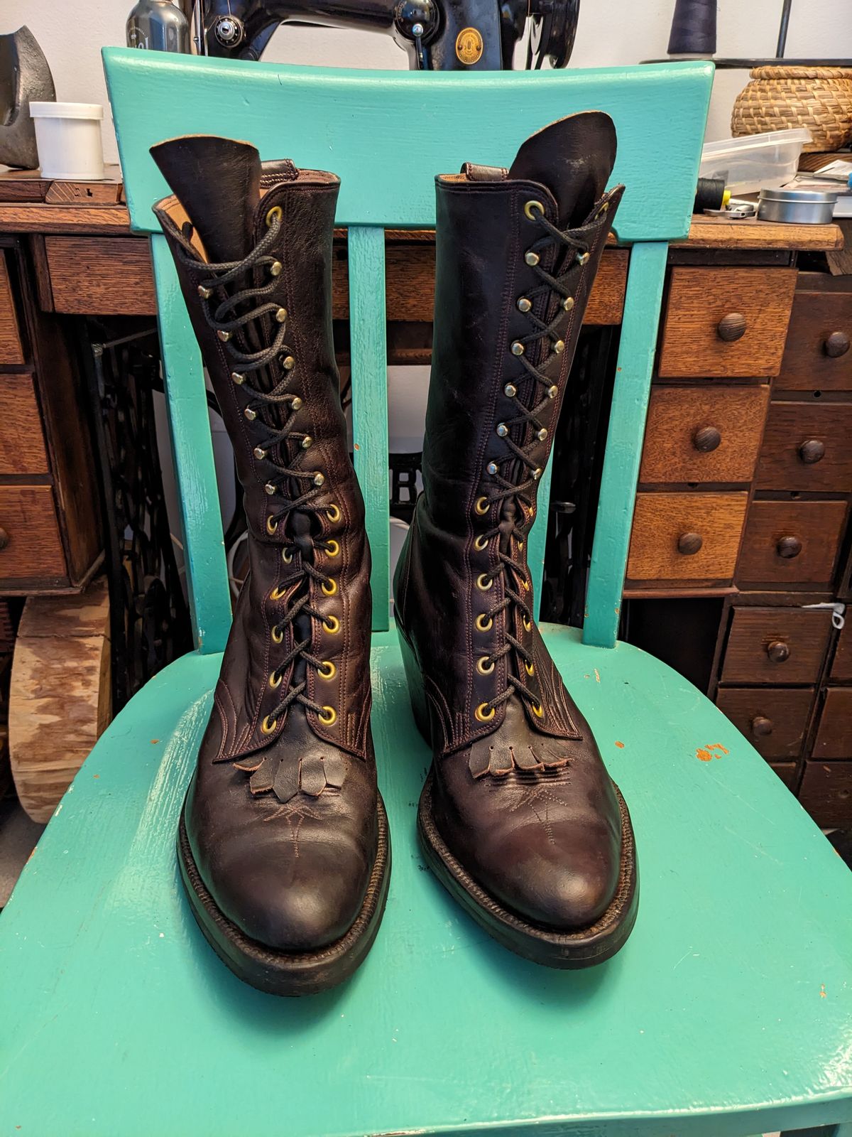 Photo by olivialocke on November 4, 2025 of the Self-Made Packer Boot in Horween Double Horse Front.