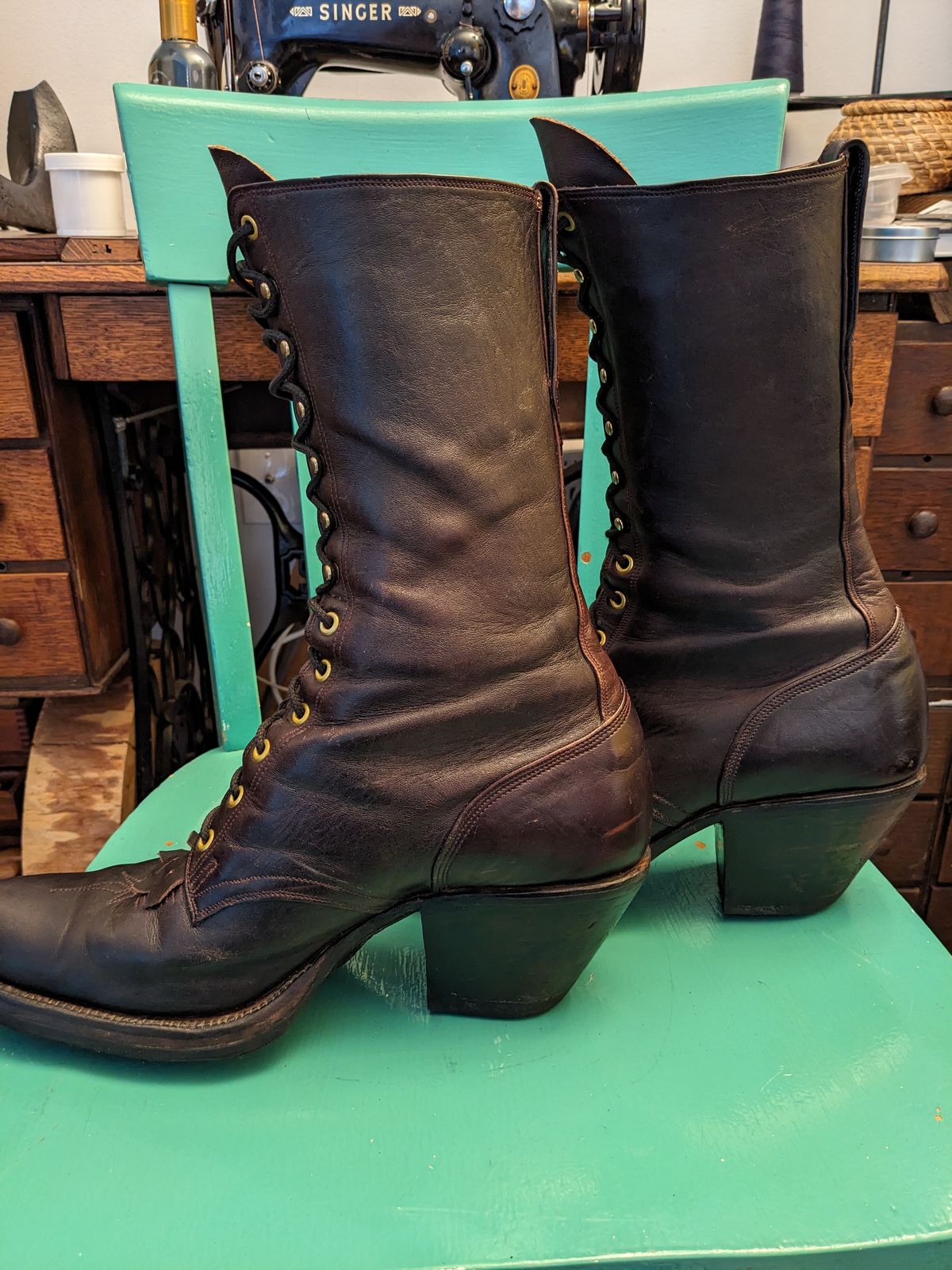 Photo by olivialocke on November 4, 2025 of the Self-Made Packer Boot in Horween Double Horse Front.